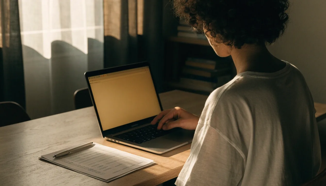 Someone adjusting browser cookie preferences at a desk in a quiet home office